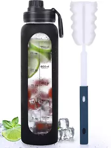Glass Water Bottles, w/Silicone Sleeve, Drinking Hydration, Reusable, Wide Mouth - Picture 1 of 18