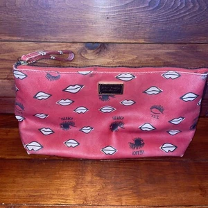 Betsey Johnson New York Red Black lips Leather Sewn Roses Tote Bag Purse - Picture 1 of 8