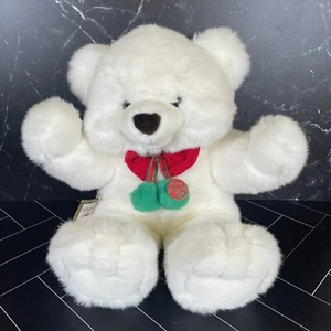 JC Penney Plush Christmas Collection White Bear Bow Tie Pom Poms New (Old Stock) - Picture 1 of 6