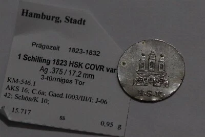 🧭 🇩🇪 GERMANIA AMBURGO 1 SCELLINO 1823 ARGENTO DETTAGLI NITIDI B79 #Z9527 - Immagine 1 di 3