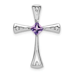 Lex & Lu 10k White Gold Amethyst and Diamond Cross Pendant - Picture 1 of 2