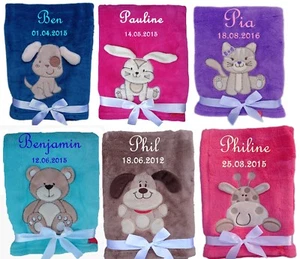Babydecke kuschlig weich mit Namen und Datum bestickt Kinderdecke Taufe Geburt - Bild 1 von 40