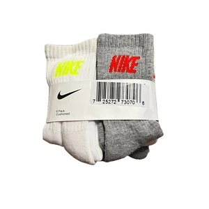 6 Pairs NIKE Boys Cushioned Crew Socks Fits Youth Shoe Size 7C-10C White Gray - Picture 1 of 2