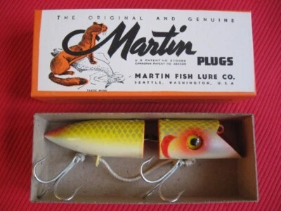 Vintage MARTIN Salmon Plug Jointed Wood Fishing Lure - New in Mint Box! - Image 1 of 4