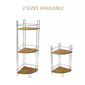 Corner Bathroom Organizer Storage Tower Bamboo Metal - Picture 1 of 18