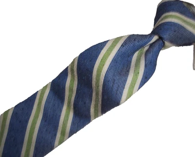 (Gitman Bros 蓝色多色条纹纯原始真丝领带 L61 x 3.25W — 第 1/4 张图片