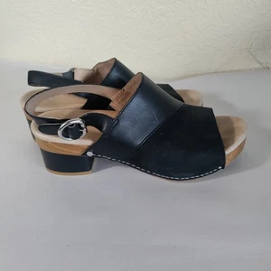 Dansko Sandals Women 38 Madalyn Sling back Black Leather Block Heels US 8 - Picture 1 of 8