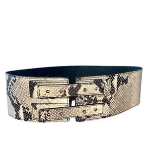 Club Monaco Snakeskin Leather Belt XS Neutral Wide Beige Black Cream $95 - Picture 1 of 10