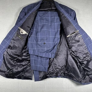 Hugo Boss Suit Mens 44(42)R Windowpane Wool Super 100 Italian 36x29 Regular Fit - Picture 1 of 24