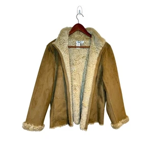 Coldwater Creek Y2K Faux Fur Faux Suede Full Zip Jacket Petite Large - Picture 1 of 8