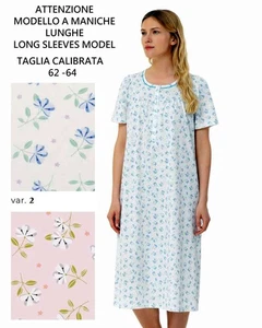 Camicia da notte CALIBRATA a manica lunga in jersey di cotone Linclalor 75017 - Picture 1 of 1