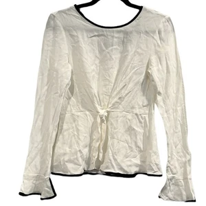 Zara Top Womens XS Black White Tie Waist Long Sleeve Keyhole Back Round Neck - Picture 1 of 10