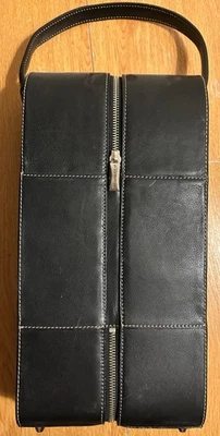 Vintage Fossil Black Leather 2 Bottles Wine Travel Bag Case Handle Zipper - Image 1 of 4