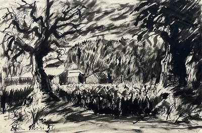 Tinta Colin Moss ARCA (1914-2005) “Barns & Fields” 1950 Foto 1 de 4