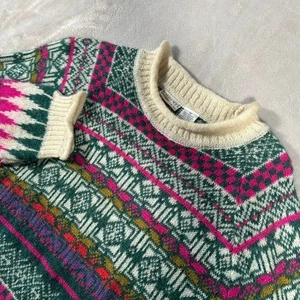Vintage 80s Interim Roll Neck Sweater Mens M Mohair Fair Isle Nordic Harlequin - Picture 1 of 15
