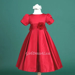 VESTIDO DE NIÑA FLOR PLISADA ROJO MANZANA MANGA DE VACACIONES 6M 12M 18M 2 4 6 8 10 - Imagen 1 de 4
