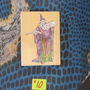 (lot#184) Stamps Happen, Inc. #80091 Wizard Wood Rubber Stamp 5.5" x 4.5” - Picture 1 of 3