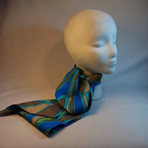 70s Flower Power Psychedelic Modern Scarf Belt 5x36". Turquoise Lime Blue Beige - Picture 1 of 5