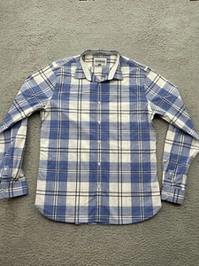 Camisa Express Abotonada Adulto Mediana Ajustada Blanca Azul Cuadros Manga Larga Hombres - Imagen 1 de 7