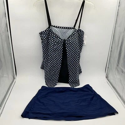 Traje de baño Croft&Barrow 2 piezas con top de lunares y falda azul liso talla 16 y 12  Foto 1 de 4