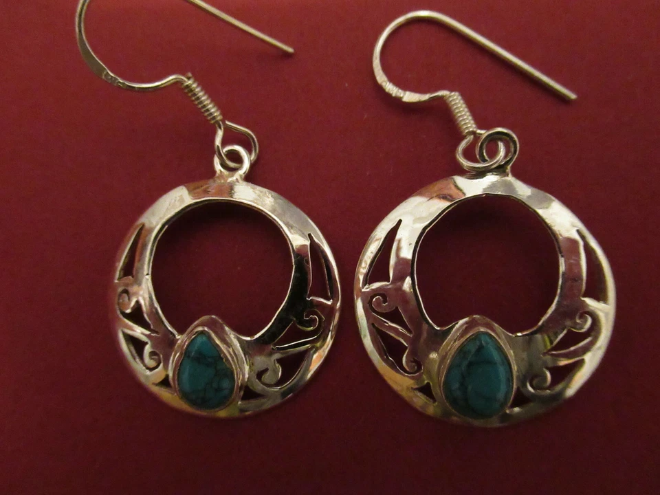 Ohrhänger Paar Ohrschmuck 925 Echt Silber Türkis Keltisch Mittelalter NEU - Bild 1 von 1