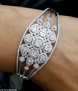 STEAL DEAL! 2.80 CT Natural 100% Diamond Tennis Bangle Bracelet 14K Gold 23.50MM - Picture 1 of 11