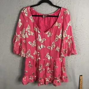 Juicy Couture Top Womens 4 Hot Pink Silk Babydoll Y2K Metallic Butterflies - Picture 1 of 24