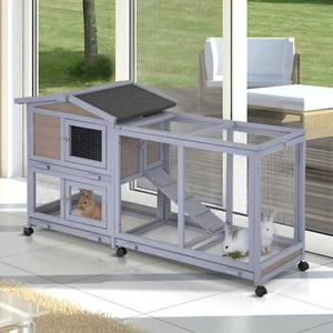 Indoor & Outdoor Rabbit Hutch Large Rabbit Cage Guinea Pig Cage w/ Wheels &Tray - Picture 1 of 8