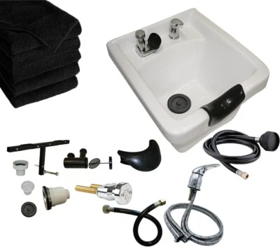 Shampoo Bowl White Ceramic Sink Hair Wash Salon Spa Beauty Barber Shop Equipment - Image 1 of 4