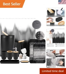 Bathroom Accessories Black Bathroom Sets with Shower Curtain and Rug, Black O... - Picture 1 of 7