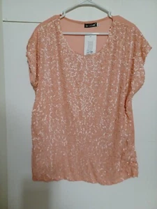 NEW PrettyGuide Women's Peach X-LARGE Sparkle Sequin Top - Picture 1 of 7
