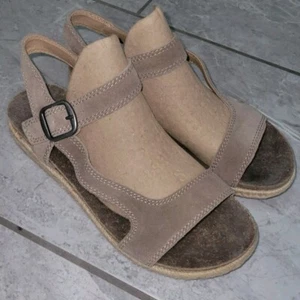 Lucky Brand GABRIEN Suede Espadrille Flat Sandal Taupe Size 7 Leather Wedge Flat - Picture 1 of 6