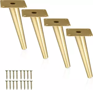 Tapered Oblique Metal Furniture Leg - Set of 4 Gold Mid Century Modern 6 Inch Ta - Picture 1 of 7