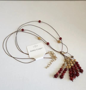 Ashley Cooper Multi Strand String Beaded Necklace Red and Neutral Colors - Picture 1 of 6