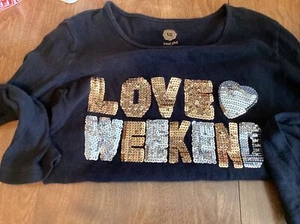 Total Girl Sequined Top Love Weekend Black Size 7/8 - Picture 1 of 4