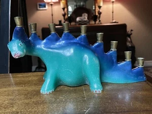 9"x5"x4" ungewöhnliche Dinosaurier Menora aus Plexiglas blau & grün - Bild 1 von 9