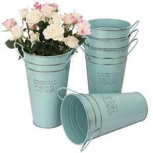 5 PCS 10 Inch Rustic Galvanized Flower Vases Farmhouse French Buckets for Bea... - Picture 1 of 7