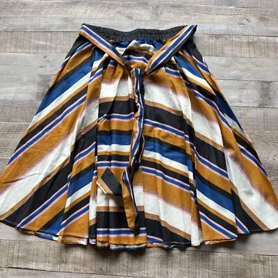 Falda midi de musgo de sílex para mujer mediana multi rayas mezcla de lino acampanada con cinturón nueva Foto 1 de 4