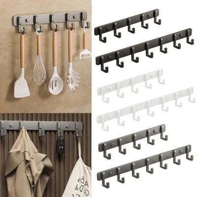 Key Coat Clothes Door Holder Rack Hook Wall Mounted Hanger 5/7 Hooks Aluminum - Image 1 of 4