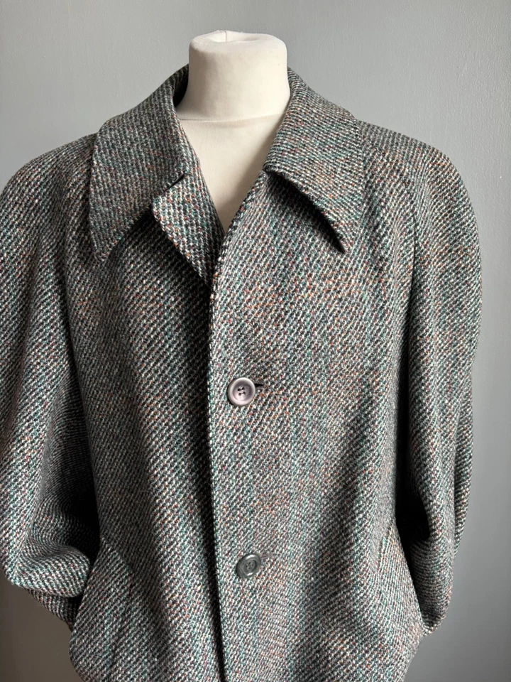 Vintage trench OVER COAT 40 100% pure new wool tweed DUNN&CO CROMBIE cloth - Image 1 of 4