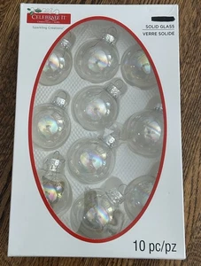 Celebrate It 10 Christmas Ornaments Holiday Sparkling Creations Clear Glass - Picture 1 of 7