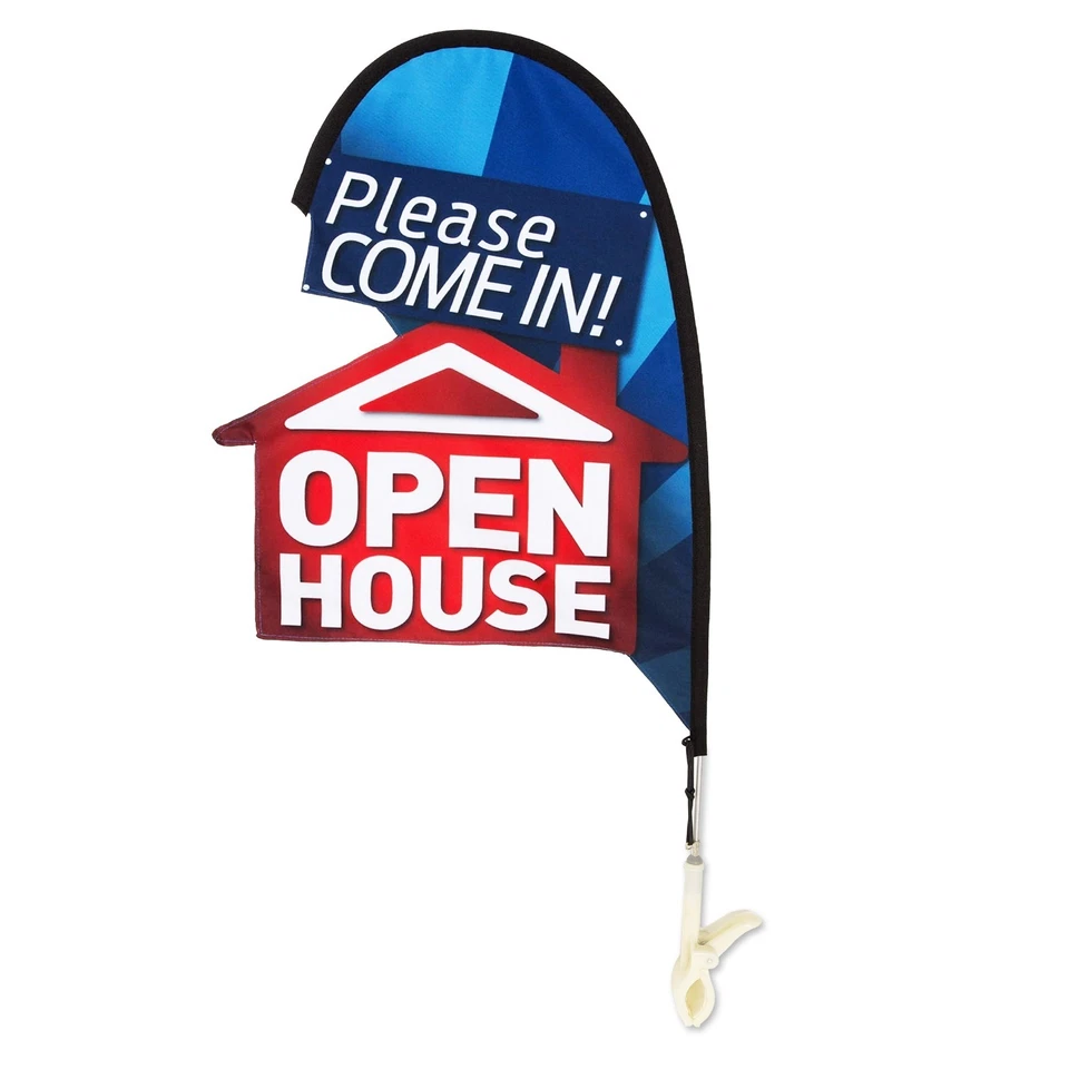 Kit Bandera Lágrima Casa Abierta 3D Doble Cara 29x14 Letrero de Bienes Raíces con Poste Foto 1 de 4