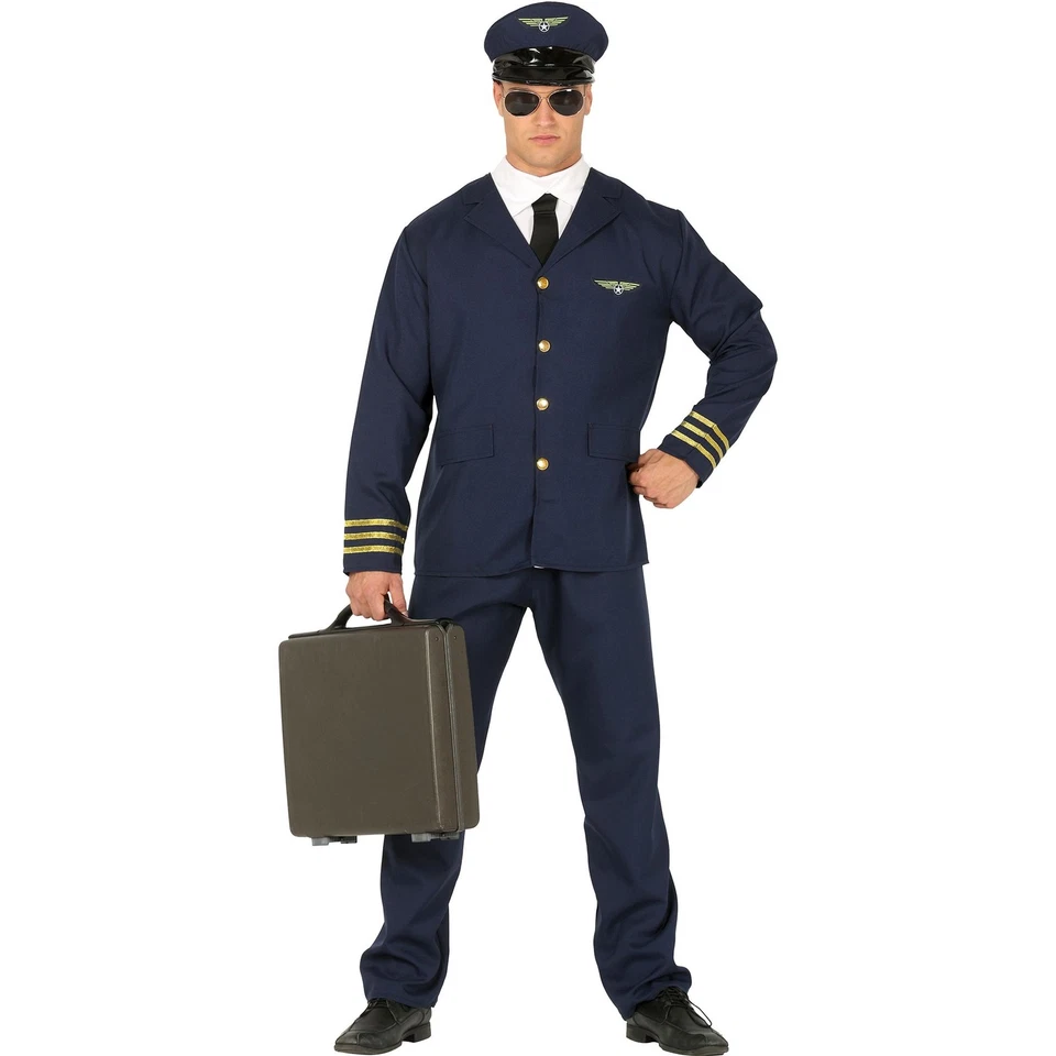 Piloten Kostüm Pilot Kapitän Andreas Fliegerass Uniform für Herren Gr. M-L Blau - Bild 1 von 4