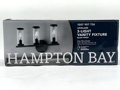 Hampton Bay Loveland 3-Light Black Bathroom Vanity Light Clear Glass Shades - Image 1 of 4