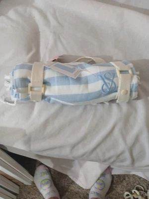 Victoria's Secret Beach Blanket Blue 34" x 64" Monogram Fringe Strap Sealed NEW - Image 1 of 4