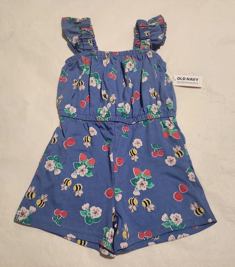 Nuevo con etiquetas Mameluco Corto Estampado Floral Abeja Azul Marino Antiguo Una Pieza Niña Pequeña Foto 1 de 1