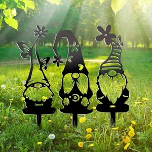Metal Garden Gnomes Decor (3 Pack) - 12.5" Large Outdoor Decorative Stakes,St... - Picture 1 of 7