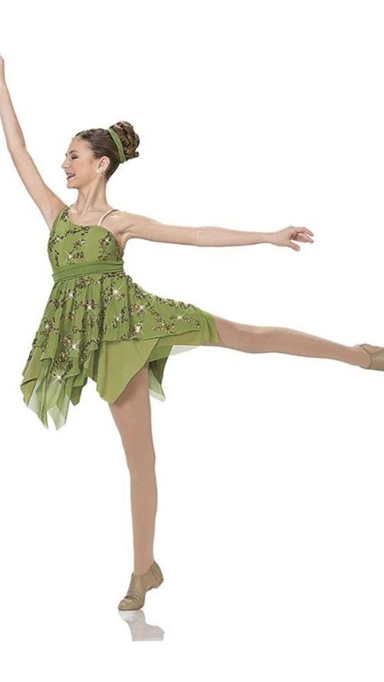Pre-Owned Costume Large Child Green Art Stone 26745 Lyrical Jazz Contemporary Fl - Image 1 of 1