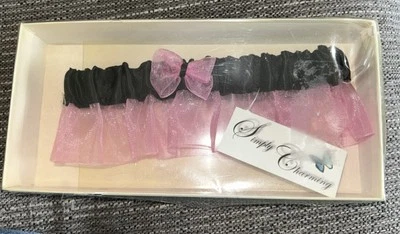 Vintage Wedding Garter Bridal  Black & Pink Satin Organza Simply Charming New - Image 1 of 4