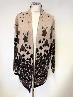 TED BAKER BEIGE, BROWN & BLACK EDGE TO EDGE LONG POCKET CARDIGAN SIZE 1 UK 8-12 - Image 1 of 4